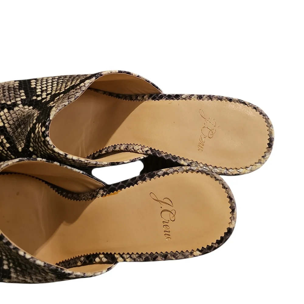 J. Crew Sophia Snakeskin Patterned Block Heel Mules Sz 7.5 Gray Black